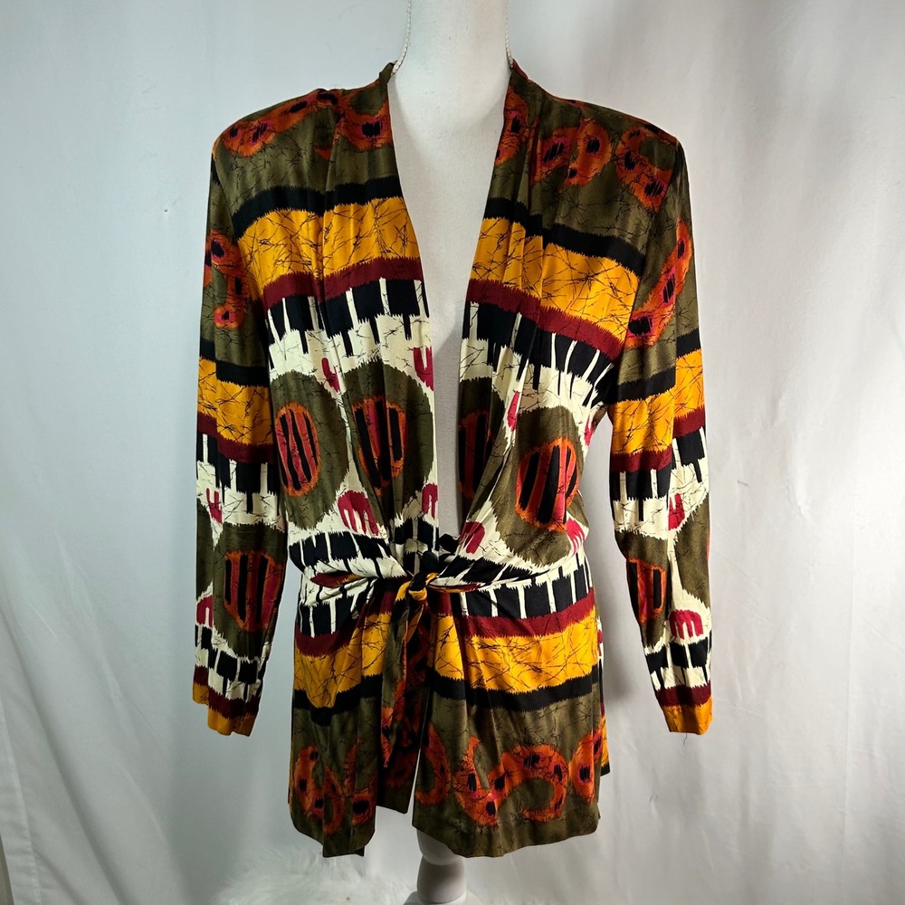 Vintage Essay by Sharon Anthony Abstract Tribal Print Tie Front‎ Cardigan Jacket